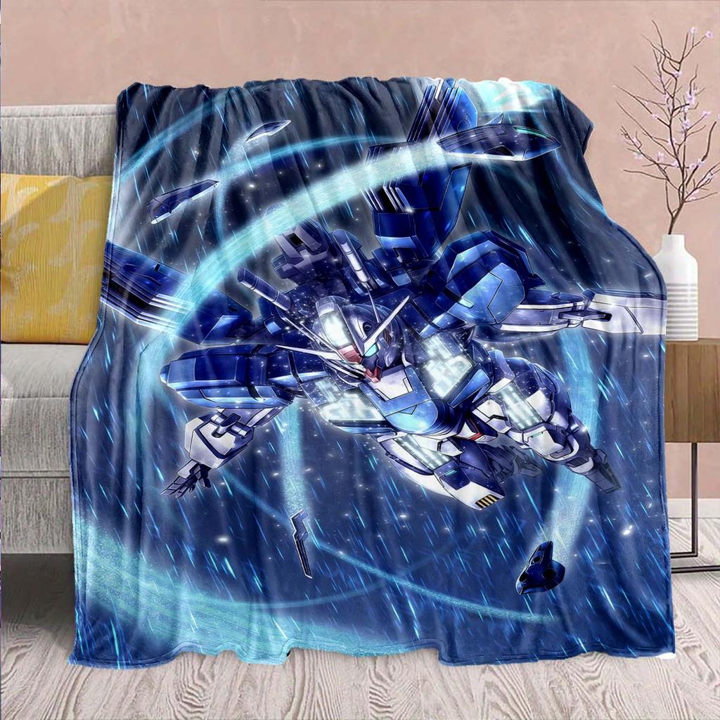 Gundam Anime Flannel Blanket - Soft Warm Perfect for Sofa, Bedding Camping Travel Office Home Decor -QJY