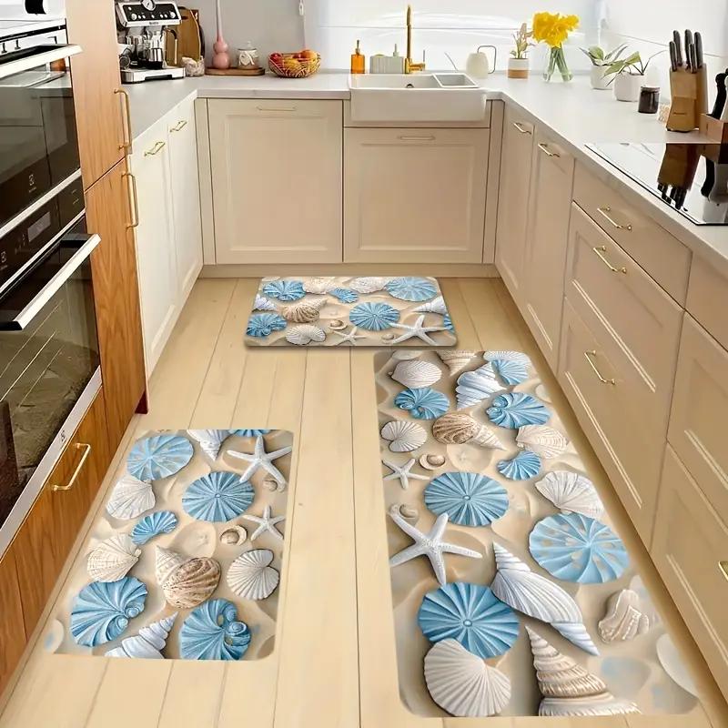 Beach Conch Shell Starfish Kitchen Mat Welcome Doormat Decor Corridor Balcony Laundry Room Rug Bathroom Anti-slip Floormat Decor