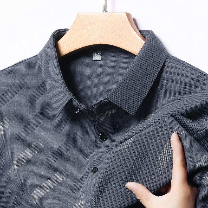 

Short-sleeved Lead T-shirt Summer Thin Casual Half-sleeved Color Matching Lapel Polo Shirt Men s Dad Clothes M серый