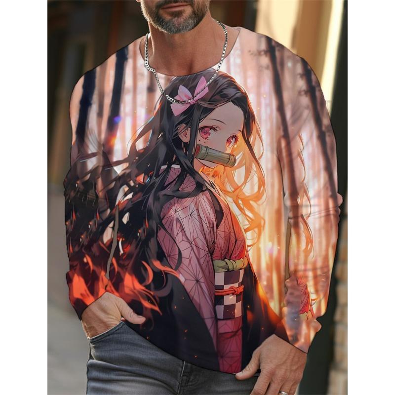 Men's Long-sleeved T-shirt 3D Printing Animation Pattern Printing Men's T-shirt Autumn Tops Casual T-shirt Pullover