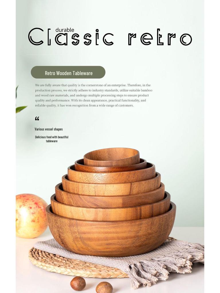 Large Japanese Acacia Wood Bowl - Salad, Rice, or Soup