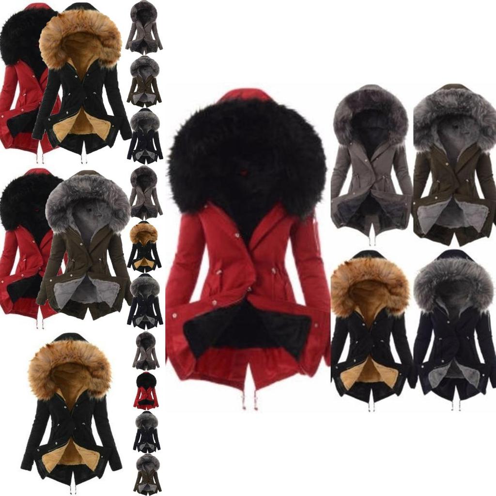 Luxuriously Warm Winter Womens Parka Outwear Military Hooded Coat With Fur Lining