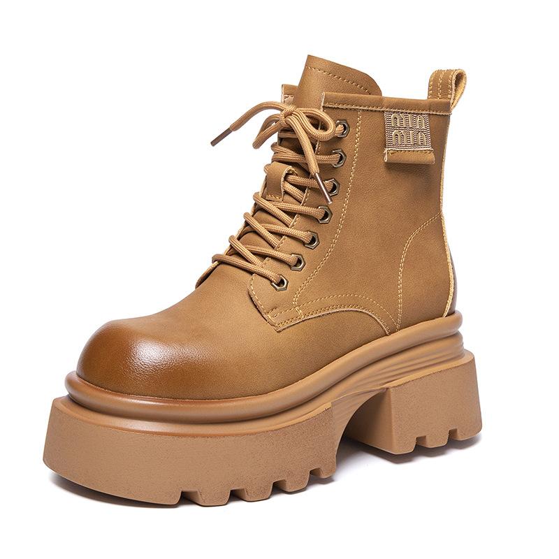 Thick-soled Leather Martin Boots Women's British Style 2025 New Small Height-increasing Brown Short Boots Autumn and Winter All-match Boots