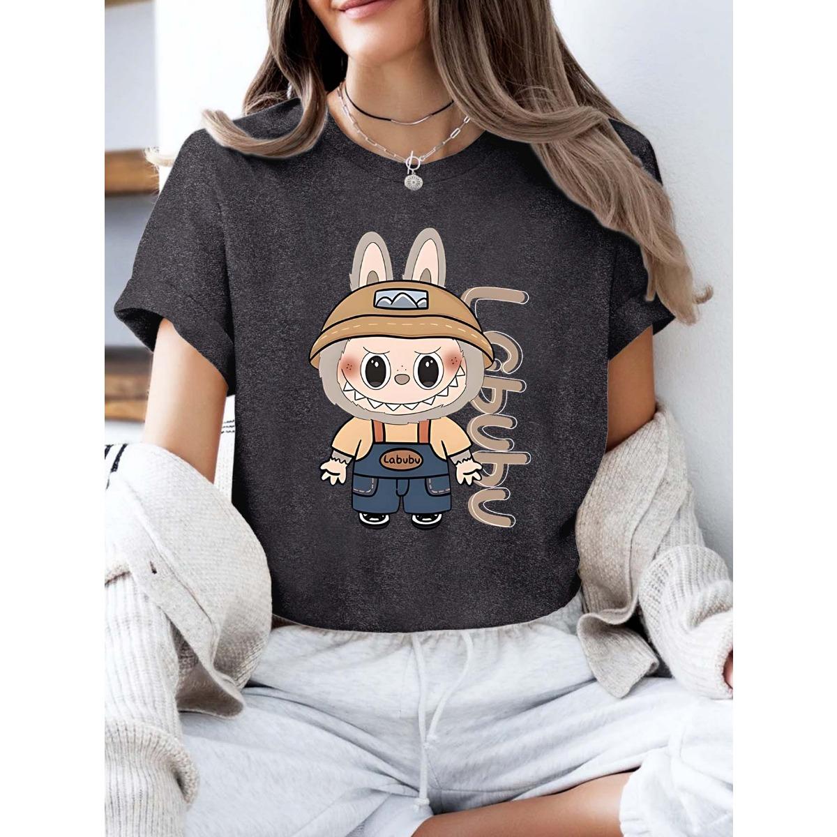 

Милая модная женская одежда больших размеров с рисунком персонажа, с короткими рукавами, универсальная и привлекающая внимание. 3XL