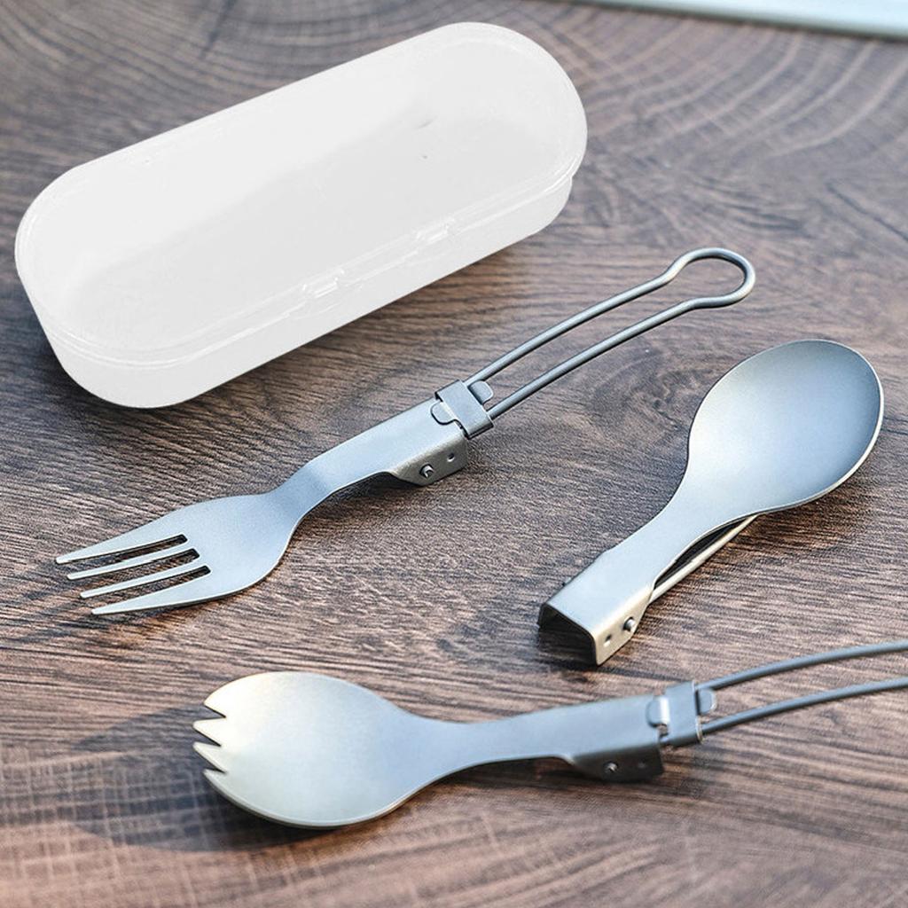 Titanium Foldable Cutlery Ultralight Portable Titanium Tableware High Temperature Resistant for Camping Hiking Picnic Travel