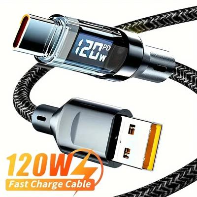 120W USB To Type C Fast Charging Data Cord USB C Cable For Samsung Xiaomi With Led Digital Display Cable Charger Accessories