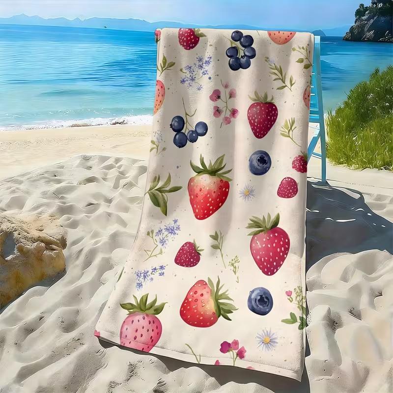 Cute Strawberry Gingham Print Beach Towel Colorful Summer Fruit Pattern Towel Soft Absorbent Quick Dry Beach Blanket