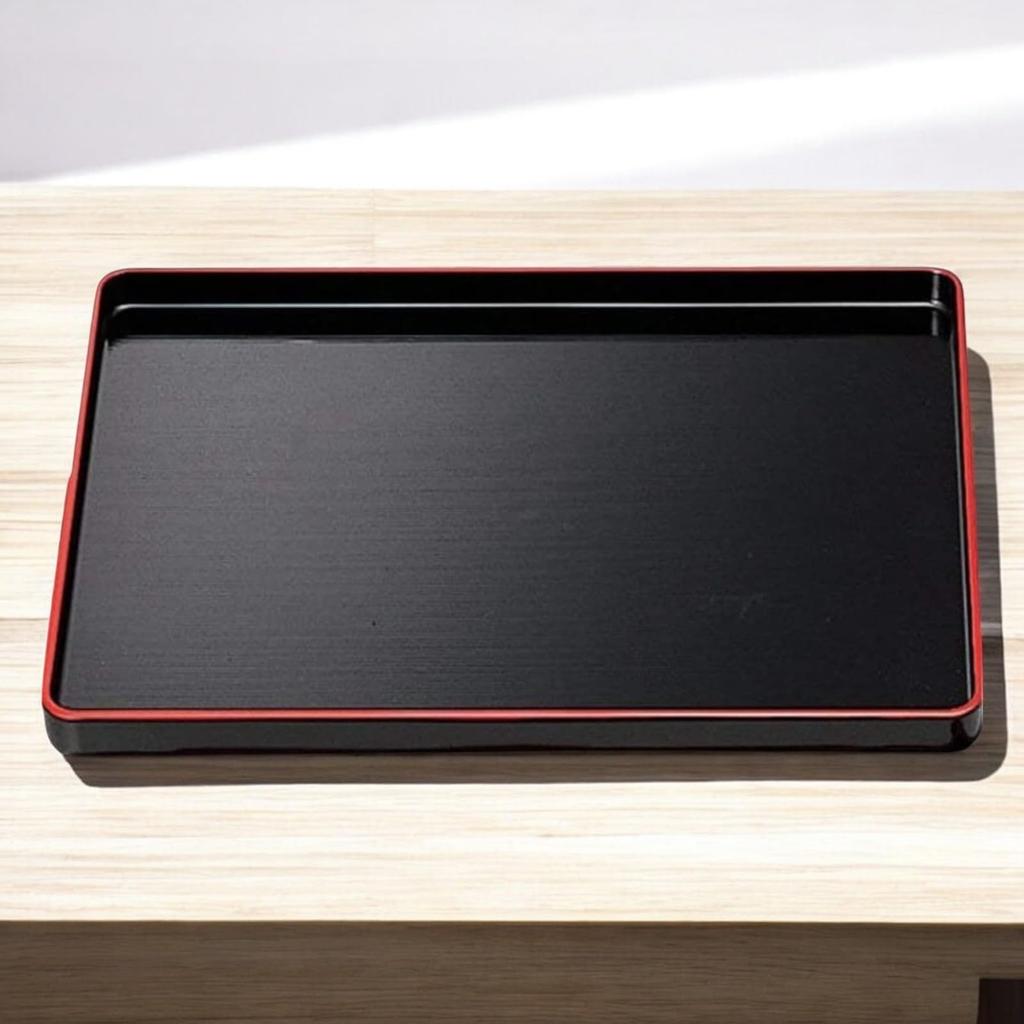 39cm Long Tray with Thousand Stripes ABS Made in Japan J-kitchens (Black, Red, Lacquerware, Resin),