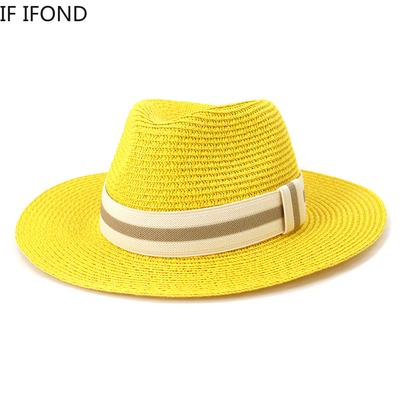 Modny letni damski słomkowy kapelusz przeciwsłoneczny z szerokim rondem Panama Kapelusz plażowy Męski Ochrona UV Jazzowa Fedora Kapelusz 2021 Nowe Kolory
