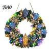Seasonal Holiday Crafting Set Christmas Diamond Painting Wreath Kit with LED String Lights, Snowman Pearl Art Shiny Acrylic Craft for Adults,