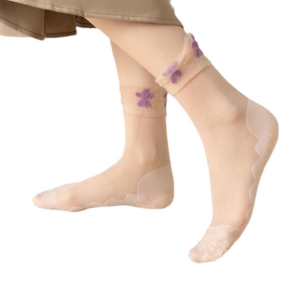 Lace Four-Leaf Clover Short Massage Stockings - Summer Styles in Flesh & Black