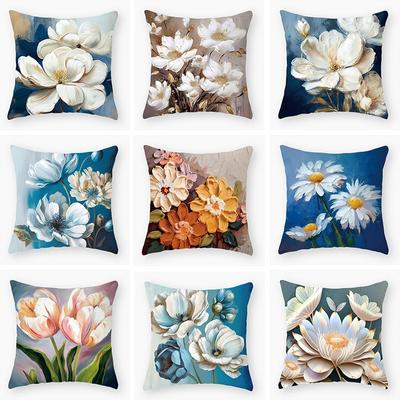 Luxury Home Decor Cushion Cover Retro Art Oil Painting Style Flower Pattern Office Sofa Cushion Cover