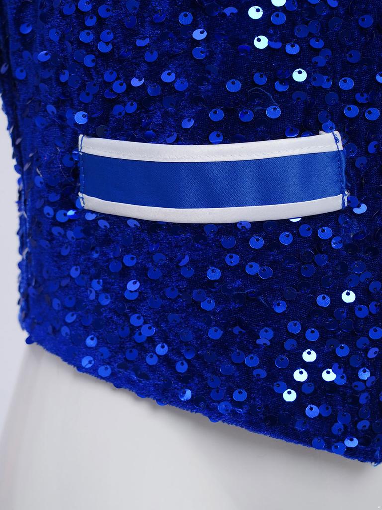 Unisex Kids Metallic Sequins Dance Vest Sparkling Buttons Irregular Hem Waistcoat Bowtie Party Costume