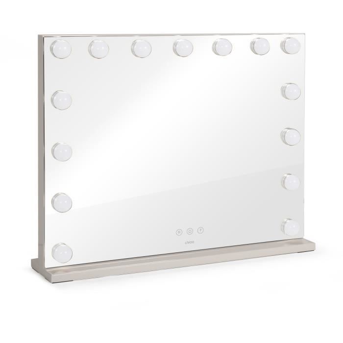 Hollywood Makeup Mirror - LIVOO - DOS207 - 56 x 44 cm - 15 LEDs - 3 Light Modes - White bianco