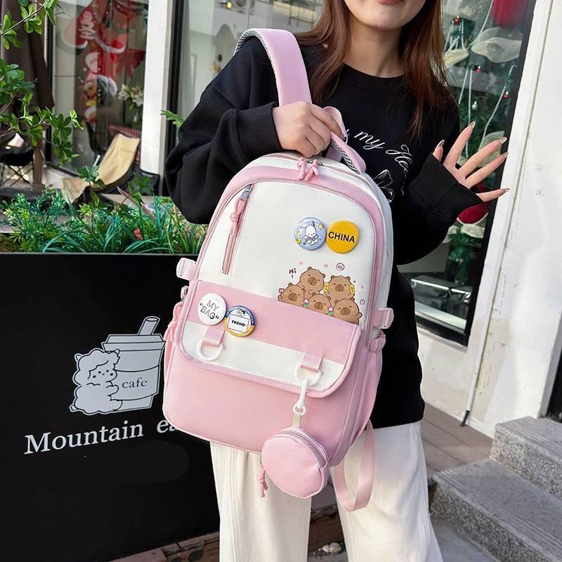 Capybara Cartoon Backpack With Breathable Nylon Material For School Kids