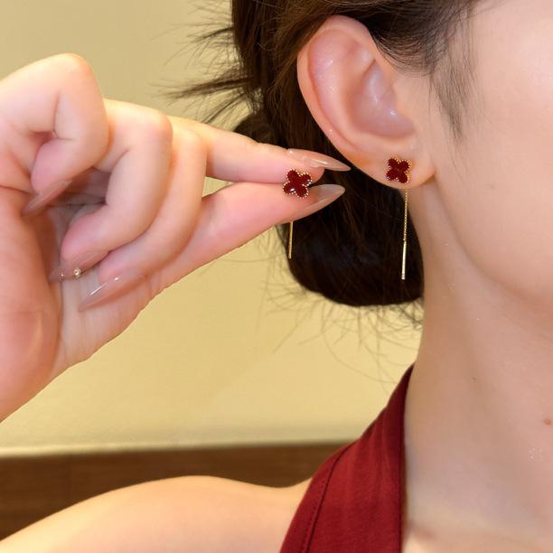Lucky Four-Leaf Clover Red Tassel Earrings: High-End Fashion Jewelry 2025