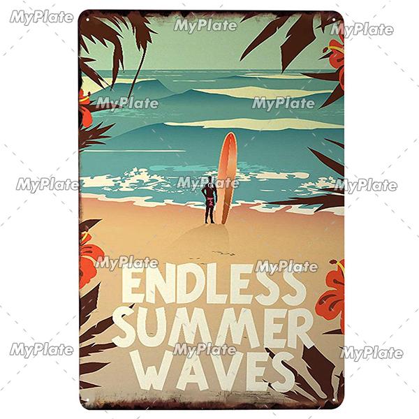 [MyPlate] SUMMER Vintage Metal Sign Tin Sign Wall Decor For Bar Beach Plaque Pub Club Poster Wall Decor Hawaii/California/Miami