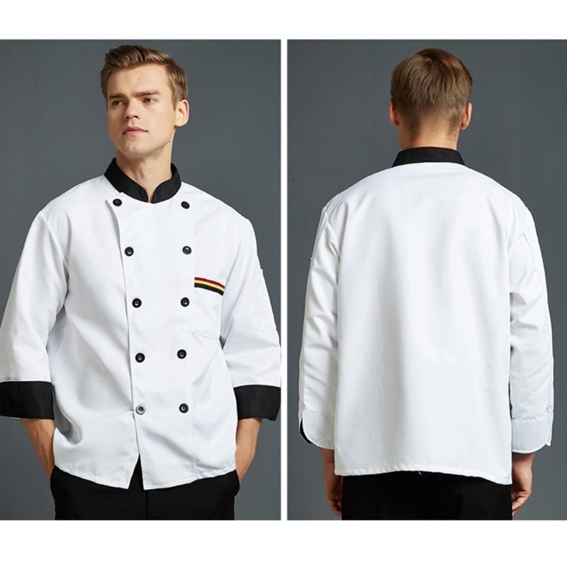 Double Breasted Chefs Coat Lightweight Chefs Jacket Color Stitching Chefs Uniform Hotel Restaurant Shirt Work Clothes