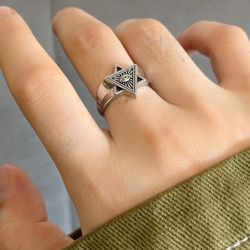 Retro Eye of Providence Ring For Men Golden Zinc Alloy Color Punk Gothic Adjustable Open Ring Unisex Zircon Accessories Trendy Gift