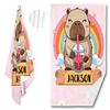 Custom Name Beach Towel Personalized Cute Capybara Bath Towels Soft Microfiber Quick Dry Swimming Pool Lounger Blanket