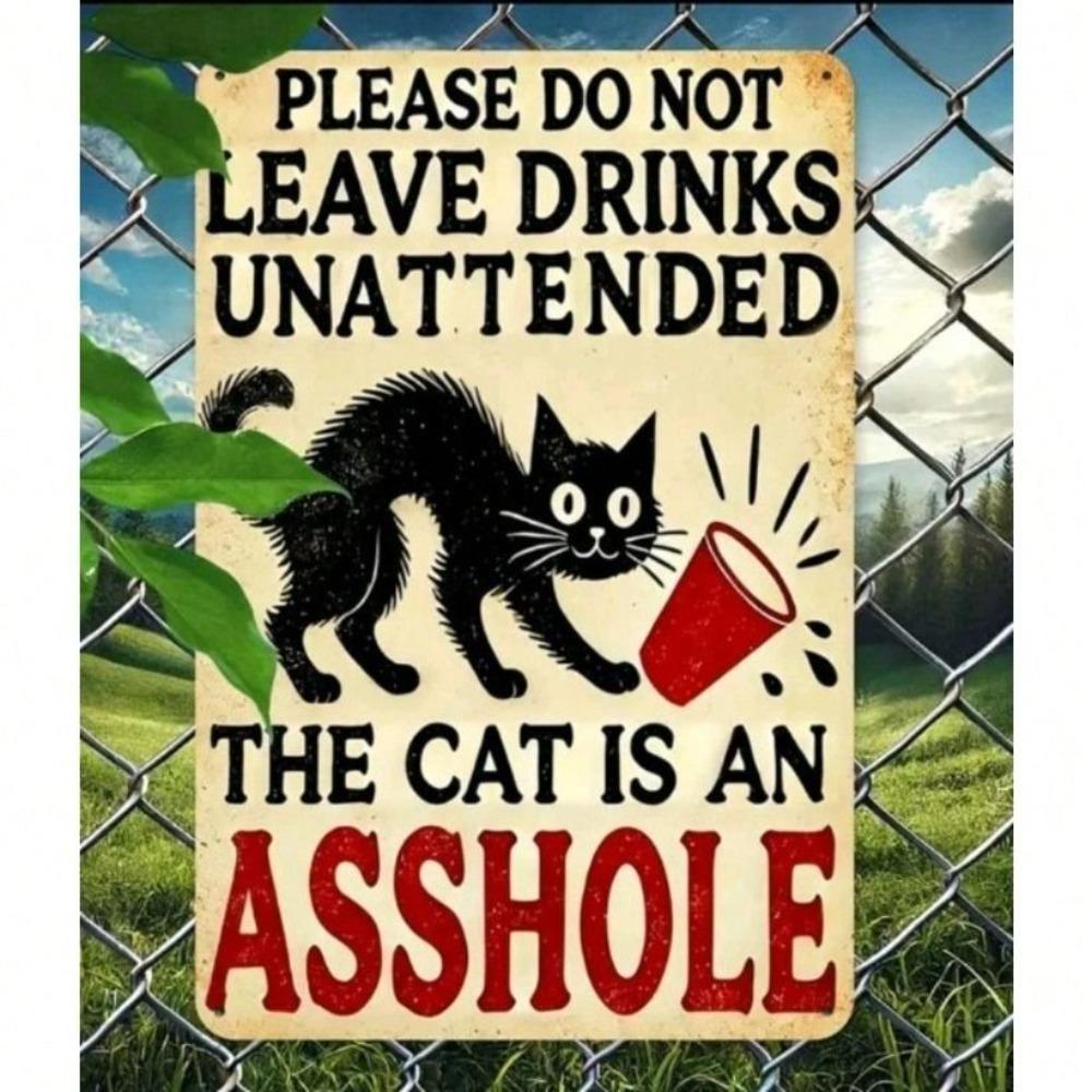 Metal Wall Art Cat In Bar Don't Leave Drinks Retro Poster for Home Cafe