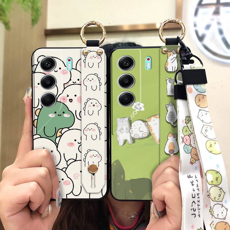 Shockproof Lanyard Phone Case For Tecno Camon40 4G/CM5 Wrist Strap Waterproof Silicone Wristband Cartoon Phone Holder