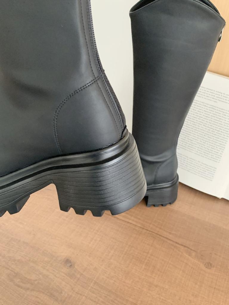 2025 Autumn New Round Head Tall Tube Thin After Zipper Fashion Muffin 10cm Female Martin Knight Boots