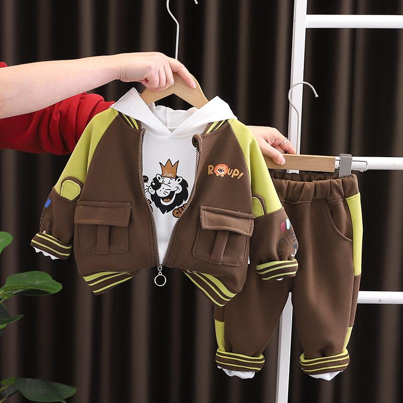 Boys Long Sleeved Three Piece 0-5-year-old Children s Cute Animal Jacket+hooded Long Sleeved Sweatshirt+casual Pants Set 80