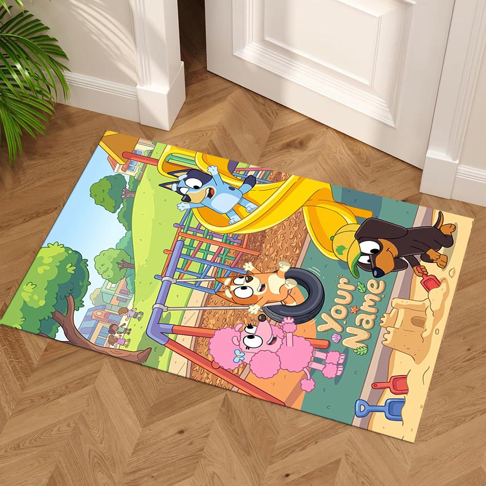 Bluey Customized Name Carpet Perfect for Game Room Dining Room Dormitory Kitchen Anti-slip Rug Decorate Offices Birthday/Christmas Gift
