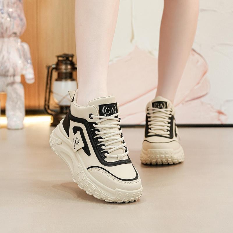 Wysokie Buty Sportowe Damskie na Grubym Spodzie Zwiększające Wzrost na Wiosnę/Jesień