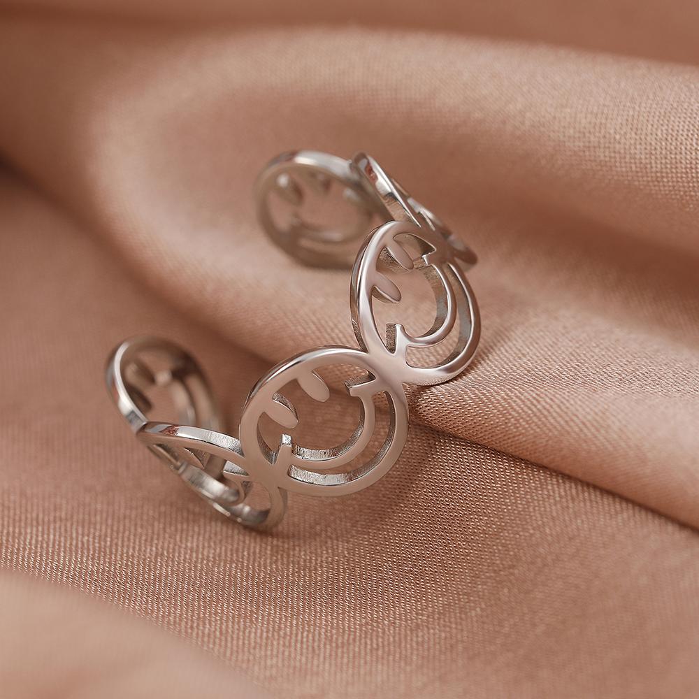 Stainless Steel Ring Vintage Daisies Flowers Open Fashion Ladies Couple Adjustable Rings For Women Zircon Aesthetic Girls Gifts