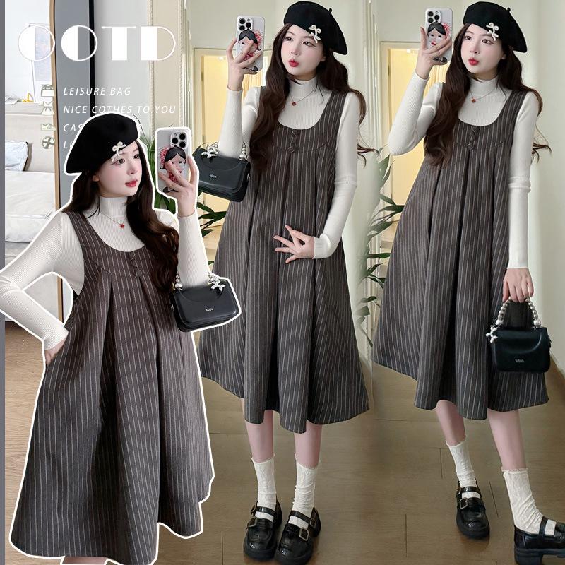 

Autumn/Winter Maternity Striped Vest Dress Set 2XL