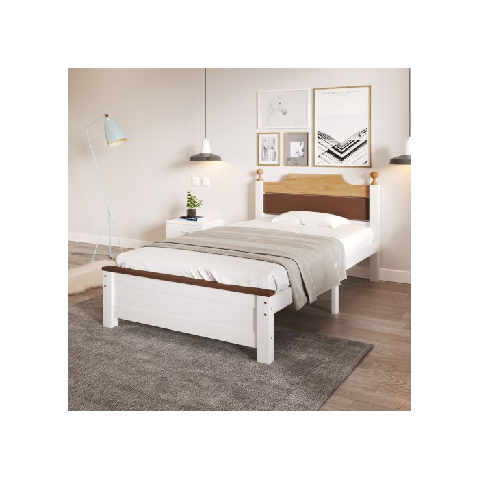Lit simple - MUVOE - 90x200 cm - Bois massif - Couleur blanc - Design contemporain
