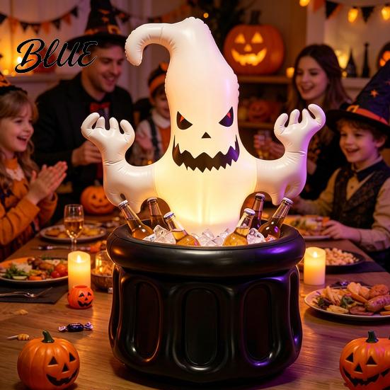 Black Magic Ice Bucket Inflatable Ghost Bucket Halloween Party Drink Tub White Double-layer Beverage Cooler for Decor Outdoor Picnic Storage