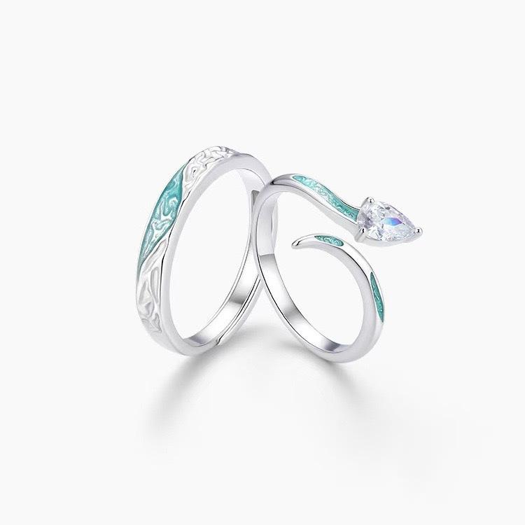 New Ice Island Spirit Snake Couple Ring Light Luxury Niche Premium Enamel Opening Ring Valentine's Day Girlfriend