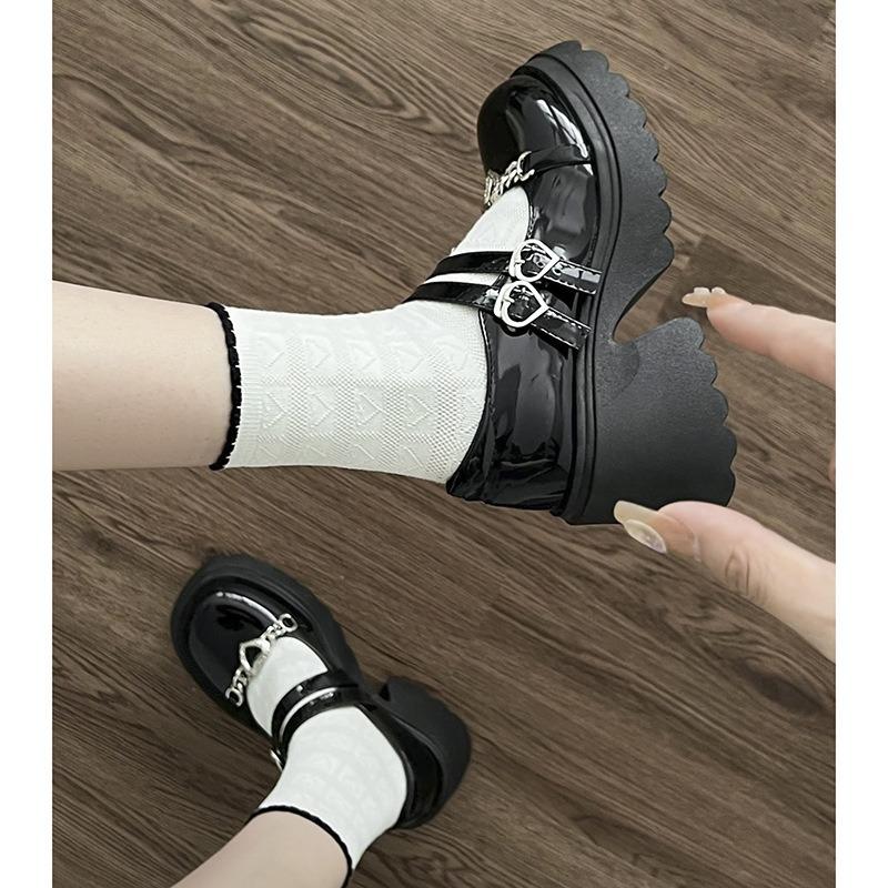 New Black Women's Summer  Style Thick-heeled High-heeled Shoes Round Toe Japanese Style Jk Shoes Thick Sole Mary Jane