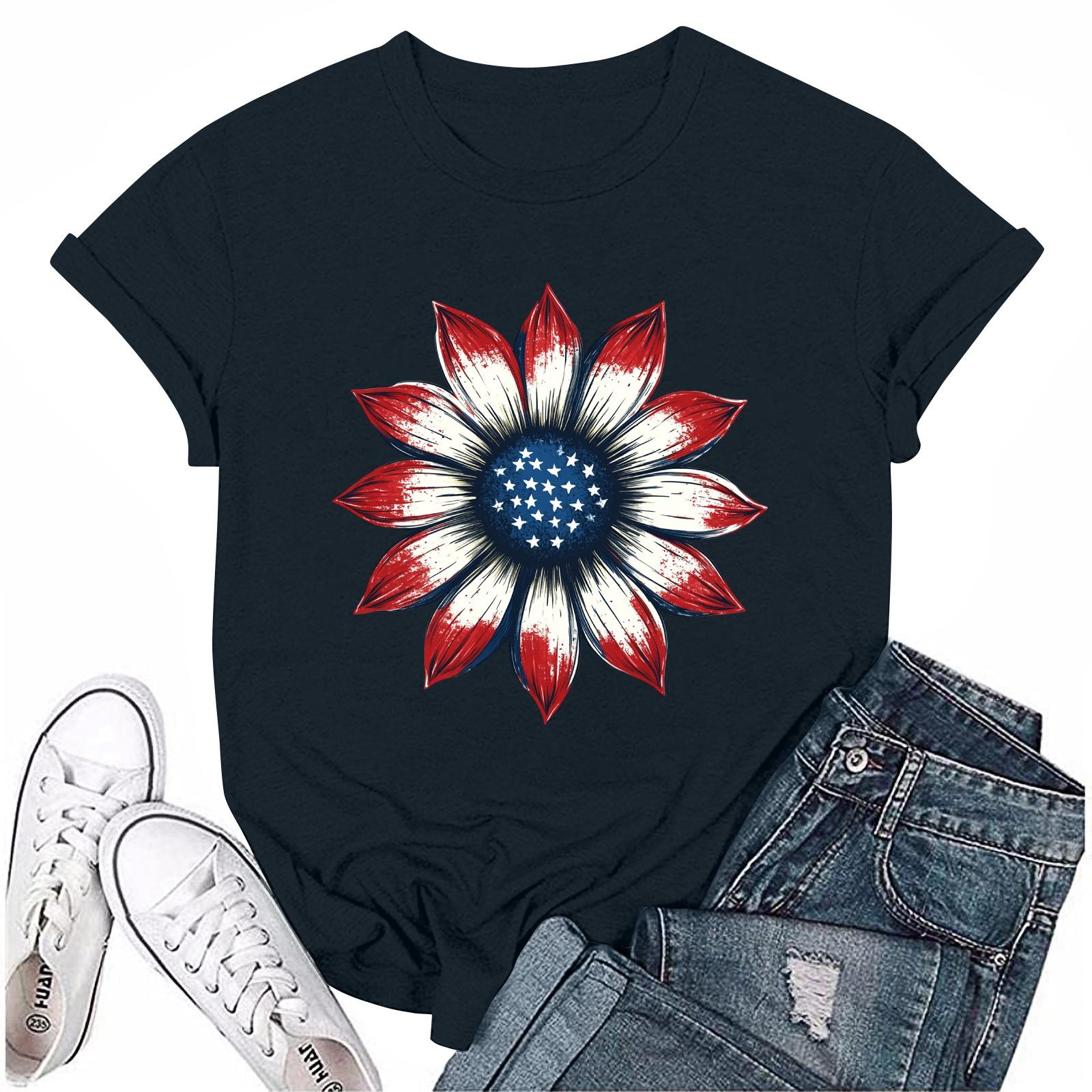 

Женская повседневная футболка с круглым вырезом и коротким рукавом с принтом «День независимости» M тёмно-синий