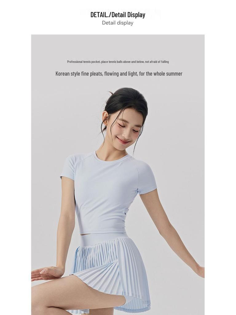Damen Hochtaillierter Fake-Zweiteiler Plissierter Tennisrock mit Taschen