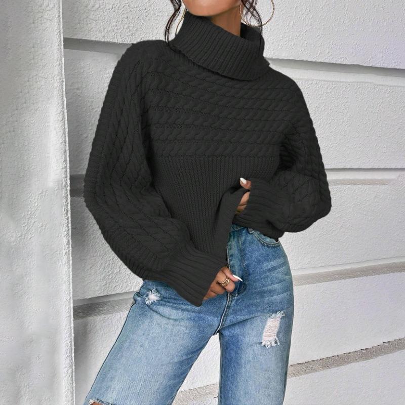 Autumn and Winter Turtleneck Pullover Long-sleeved Sweater Women's Twist Thread Solid Color Knitted Sweater Top