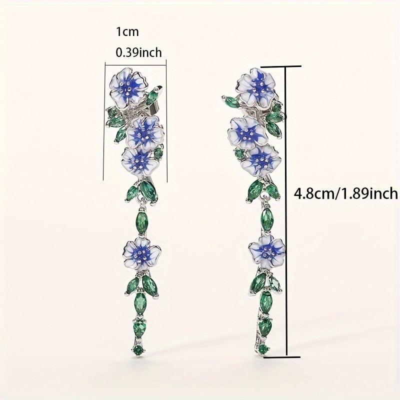Luxury Romantic Enamel Flower Earrings Women Elegant Delicate Blue Trumpet Flower Long Aesthetic Earrings Wedding Party Gifts