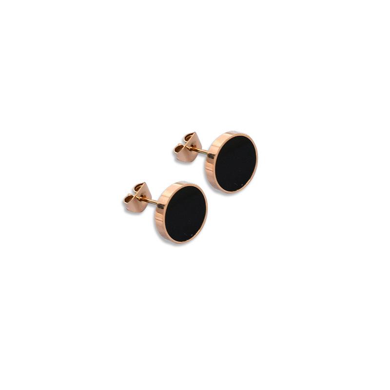 Stainless Steel Minimalist Earrings Simple Rose Gold Color Black Circle Stud Earrings Geometric Zircon For Women Gifts