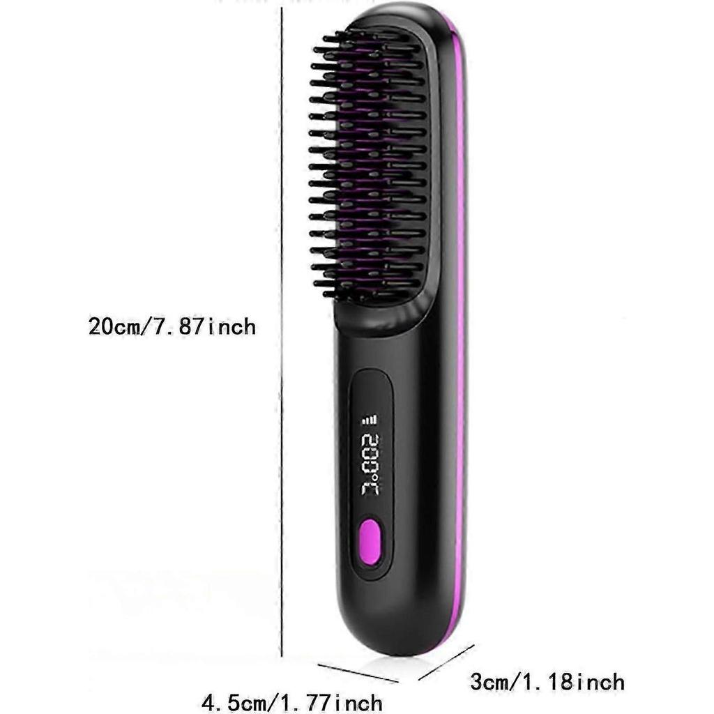 Electric Cordless Hair Straightener Brush, Portable Straightening Brush for Travel, Mini Electric Anti-Scald Hot Comb, Fast Finish with Smooth, Shiny