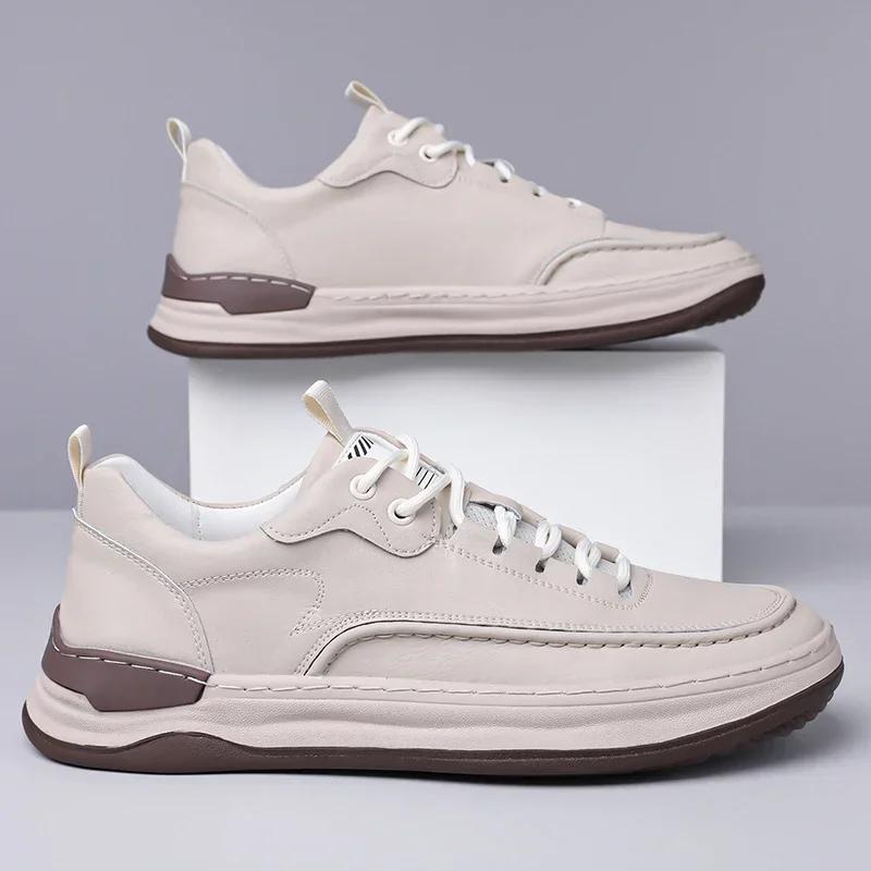 Fashion 2025 Men's Casual Shoes Genuine Leather Oxford Board Classic High Quality Lace-Up Outdoor Walking Shoes Office Vulcanized Shoe