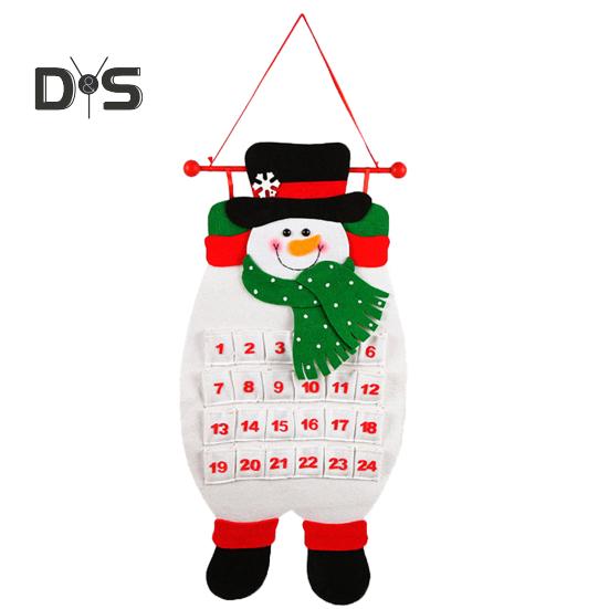 Christmas Advent Calendar Xmas Reindeer Santa Snowman Hanging Felt Countdown Calendar with 24 Pockets for Wall Door Decoration