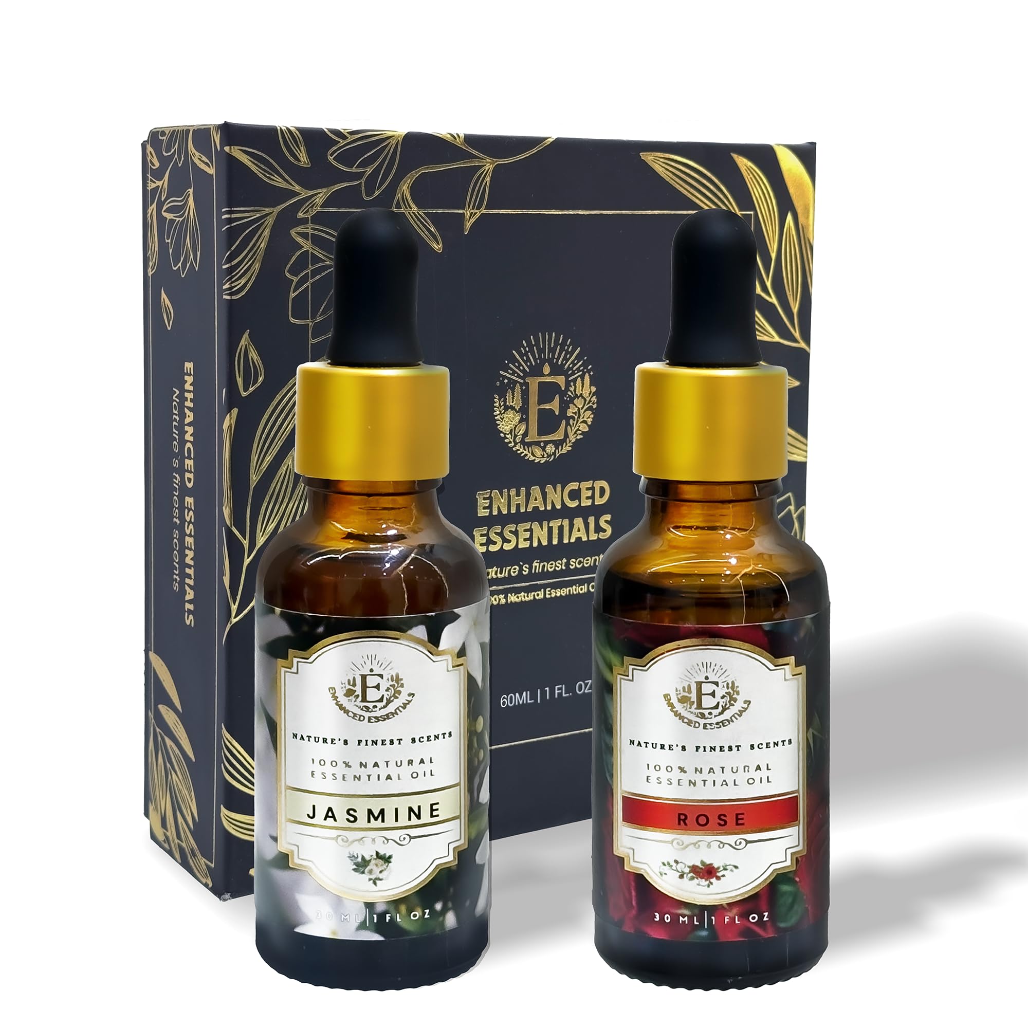 

Enhanced Essentials Luxurious Essential Oil Pack of ROSE AND JASMINE|100% Pure,Natural & Therapeutic|Set of 2x30 ml Highly Concentrated & Ul