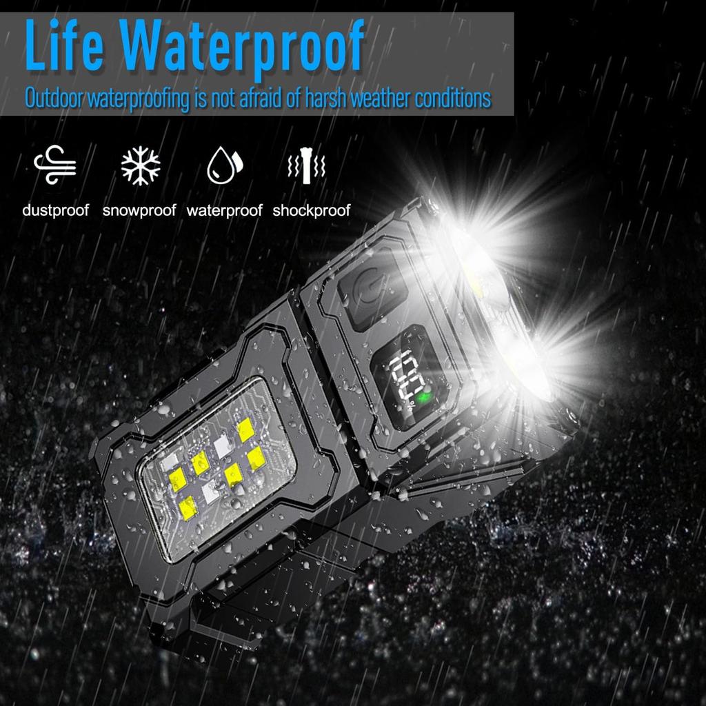 Mini Keychain Flashlight with Hat Clip 6 Modes Rechargeable LED Flashlights Waterproof Torch Compact Pocket Work Light