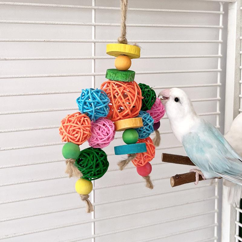 Rattan Ball Bird Toy Grab BiteToy Stand Grinding Teeth Hanging Chew Toys for Pet Bird Parrot Cage Decor Hangable Chewing Toy