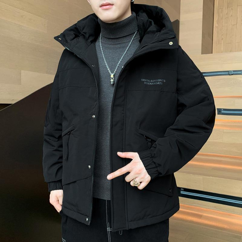 Men's down jacket men's winter thickened warm winter white duck down hooded plus size loose cargo jacket