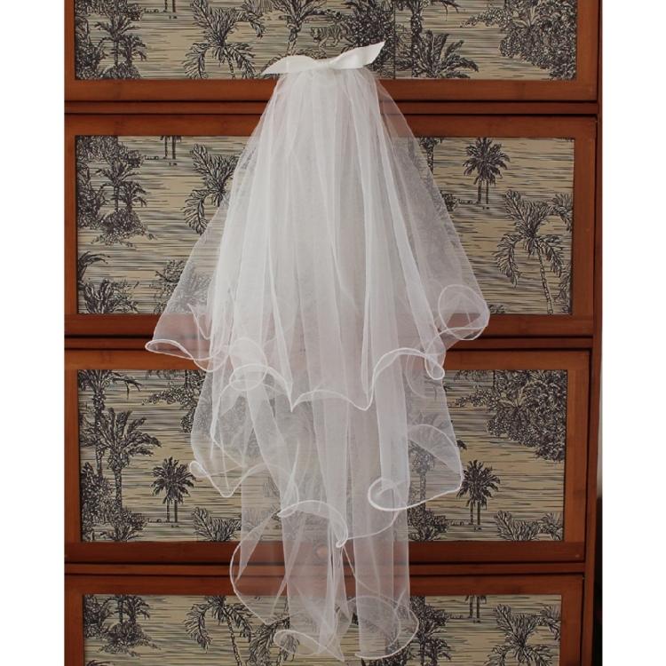 Bowknot Wedding Bride Veil with Rolled Edge Three Layer Bridal Veil Elegant Short Veil Bride Bridesmaid Hair Accessories