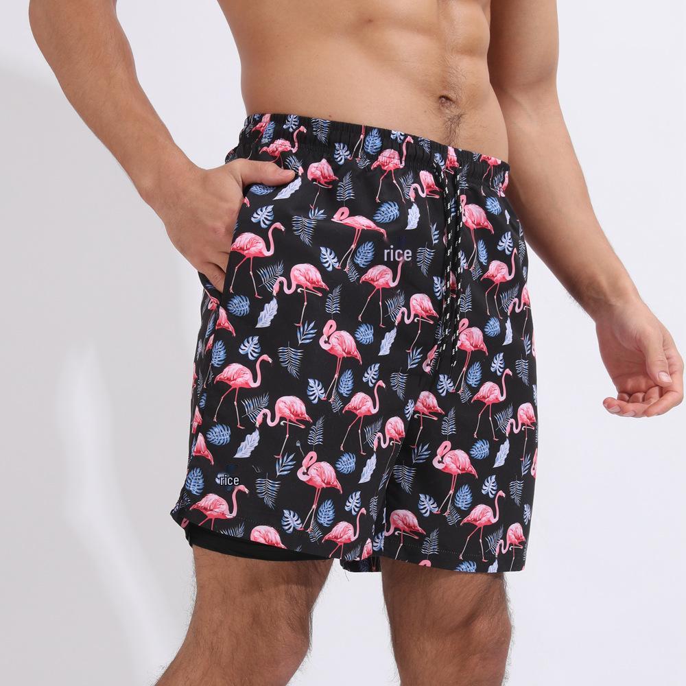Crazy Muscle Summer Men's Printed Double Layer Plus Size Beach Shorts